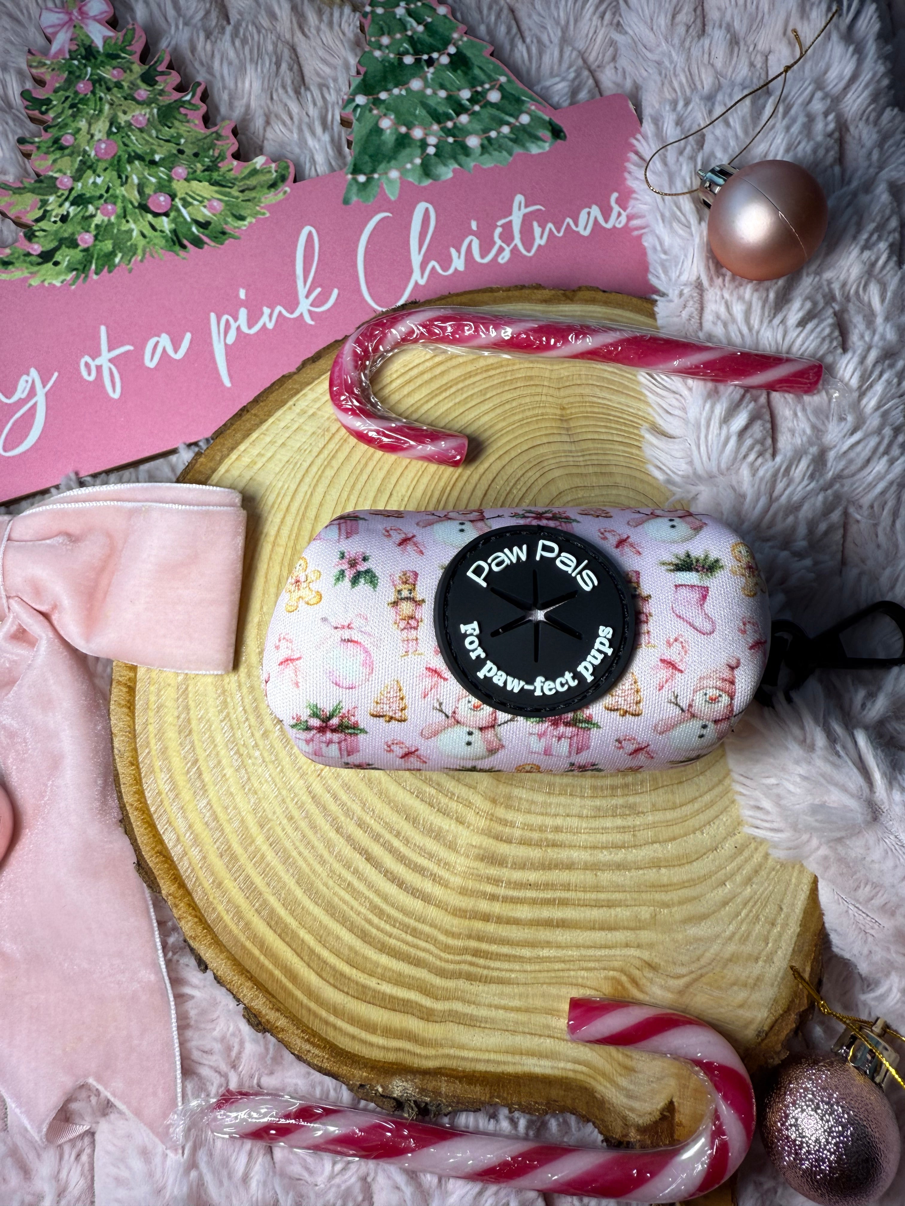 Pink Christmas Poop Bag Holder