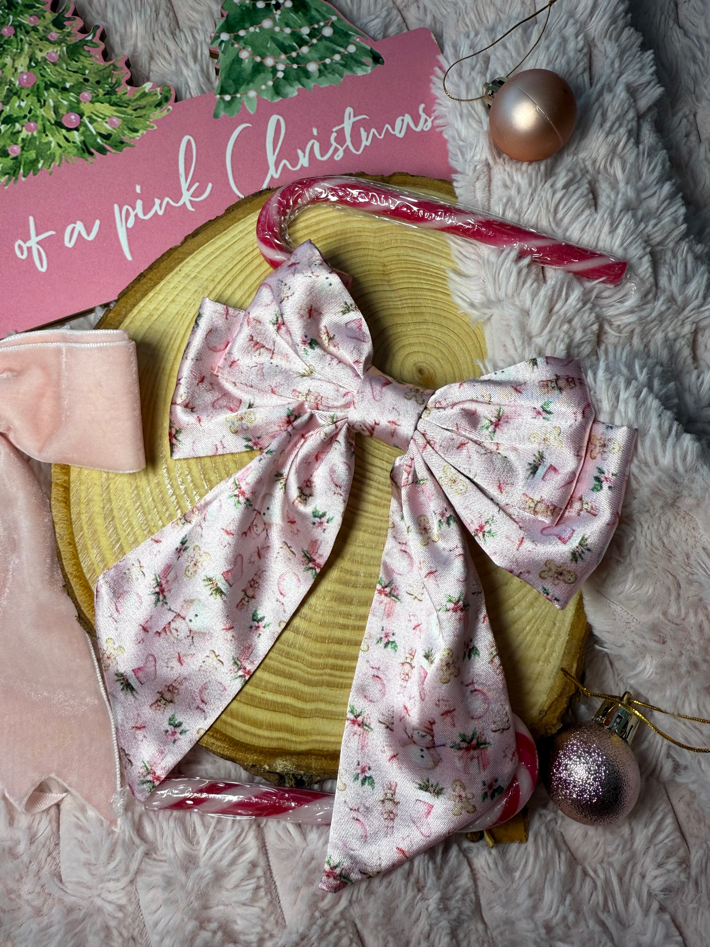 Pink Christmas Hair Bow