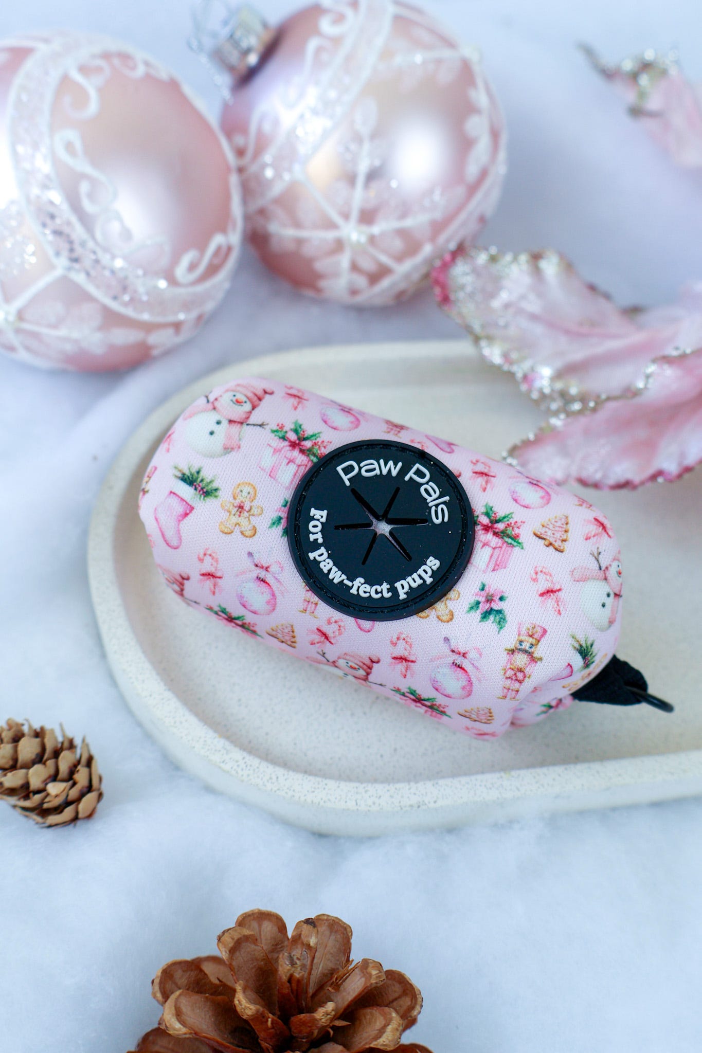 Pink Christmas Poop Bag Holder